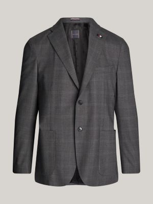 blazer monopetto a quadri grigio da uomini tommy hilfiger