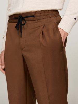 brown drawstring waist slim fit trousers for men tommy hilfiger