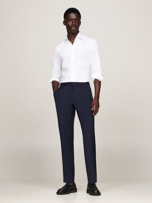 pantaloni slim fit con pieghe blu da uomini tommy hilfiger