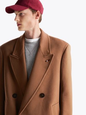 brown wool rich double breasted coat for men tommy hilfiger