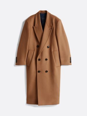 brown wool rich double breasted coat for men tommy hilfiger