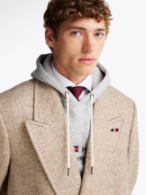 beige herringbone double breasted coat for men tommy hilfiger