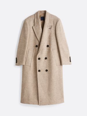 beige herringbone double breasted coat for men tommy hilfiger