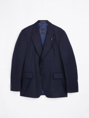 giacca in flanella di misto lana blu da uomini tommy hilfiger