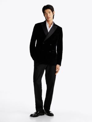 zwart fluwelen regular fit blazer voor heren - tommy hilfiger