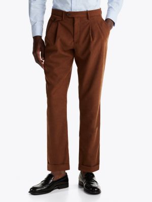 brown turn-up hem trousers for men tommy hilfiger