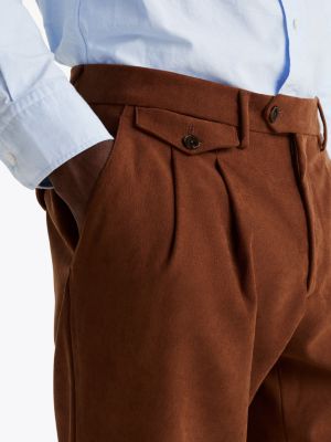 brown turn-up hem trousers for men tommy hilfiger