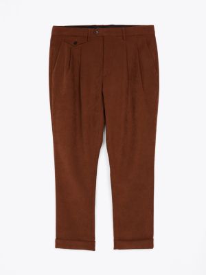 brown turn-up hem trousers for men tommy hilfiger