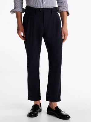 pantalon à ourlet retroussé bleu pour hommes tommy hilfiger