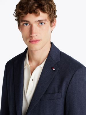 chaqueta en mouliné de mezcla de lana azul de hombres tommy hilfiger