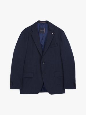 giacca monopetto in misto lana mouliné blu da uomini tommy hilfiger