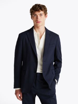 blue single breasted wool blend mouliné jacket for men tommy hilfiger