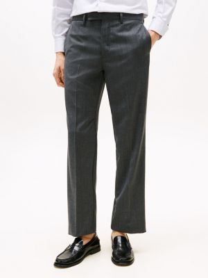 grey anti wrinkle wool blend trousers for men tommy hilfiger