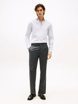 grey anti wrinkle wool blend trousers for men tommy hilfiger