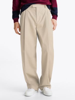 beige wool blend gabardine trousers for men tommy hilfiger