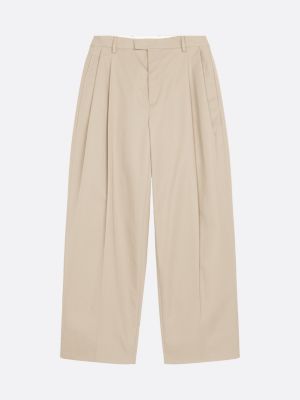 beige wool blend gabardine trousers for men tommy hilfiger