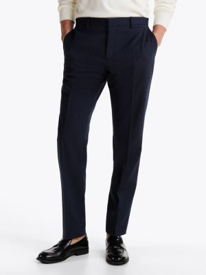 blue wool blend mouliné trousers for men tommy hilfiger