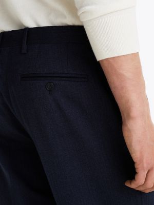 blue wool blend mouliné trousers for men tommy hilfiger