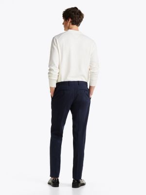 blue wool blend mouliné trousers for men tommy hilfiger