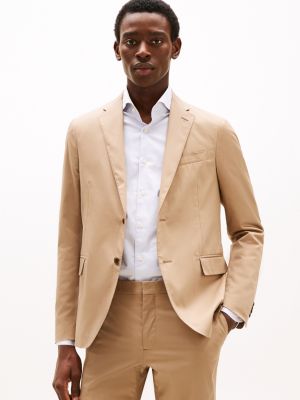 beige slim fit pak met klepzakken voor heren - tommy hilfiger