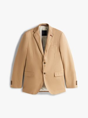 beige slim fit flap pocket suit for men tommy hilfiger