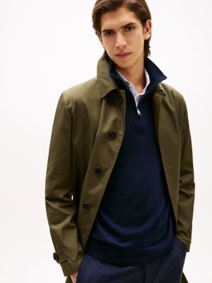 green single breasted gabardine coat for men tommy hilfiger