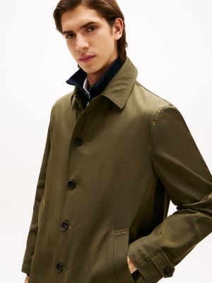 green single breasted gabardine coat for men tommy hilfiger