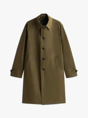 green single breasted gabardine coat for men tommy hilfiger