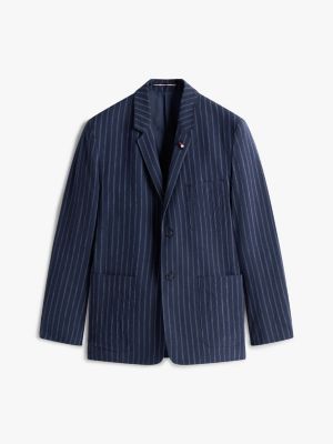 blauw single-breasted blazer met krijtstreep voor heren - tommy hilfiger