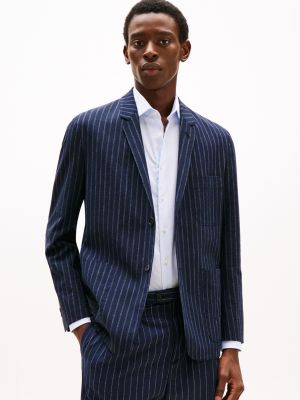 blazer droit à fines rayures bleu pour hommes tommy hilfiger