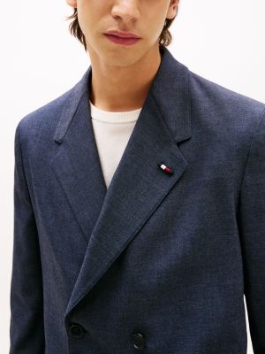 blazer en denim de laine mélangée bleu pour hommes tommy hilfiger