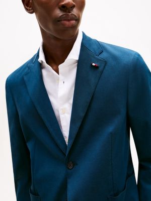 blazer monopetto in gabardine blu da uomini tommy hilfiger