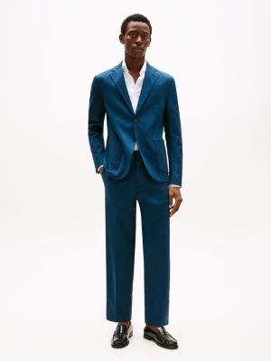 blazer monopetto in gabardine blu da uomini tommy hilfiger