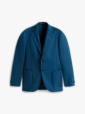 blazer droit en gabardine bleu pour hommes tommy hilfiger