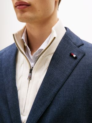 blazer monopetto in misto lana effetto denim blu da uomini tommy hilfiger