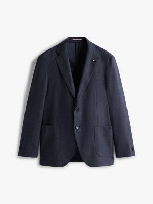 blazer en denim de laine mélangée bleu pour hommes tommy hilfiger