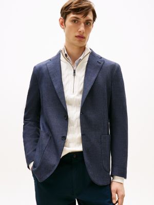 blue blazer van wolmix denim voor heren - tommy hilfiger