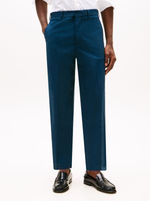 blauw gabardine pantalon met persvouwen voor heren - tommy hilfiger