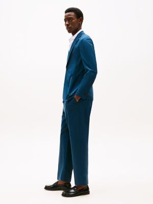 pantalon en gabardine à pinces bleu pour hommes tommy hilfiger