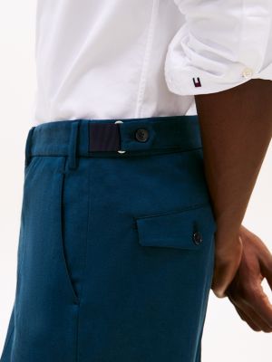 pantaloni in gabardine con pieghe stirate blu da uomini tommy hilfiger