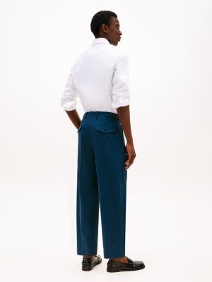 pantaloni in gabardine con pieghe stirate blu da uomini tommy hilfiger