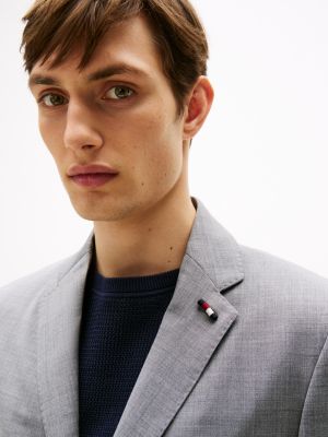 blazer droit en laine mélangée gris pour hommes tommy hilfiger