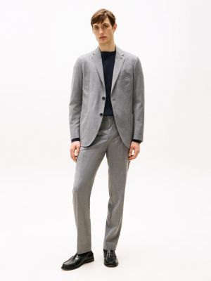 blazer droit en laine mélangée gris pour hommes tommy hilfiger