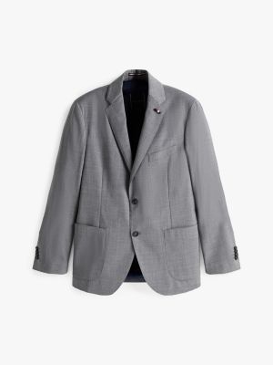 grijs single-breasted blazer van wolmix voor heren - tommy hilfiger