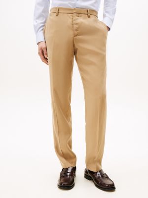 beige pressed crease trousers for men tommy hilfiger