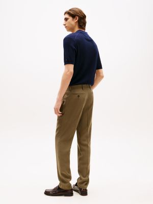 pantaloni con pieghe stirate verde da uomini tommy hilfiger