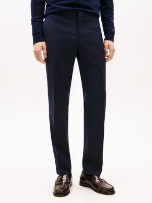 blauw slim fit pantalon van wolmix voor heren - tommy hilfiger