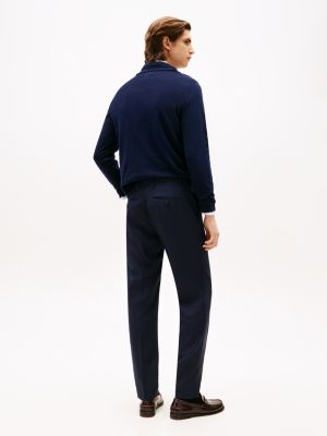 blauw slim fit pantalon van wolmix voor heren - tommy hilfiger