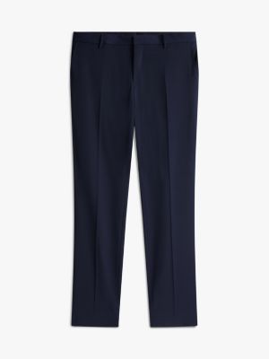 blue slim fit wool blend trousers for men tommy hilfiger