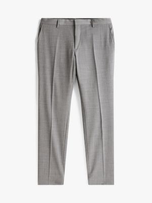 grijs slim fit pantalon van wolmix voor heren - tommy hilfiger